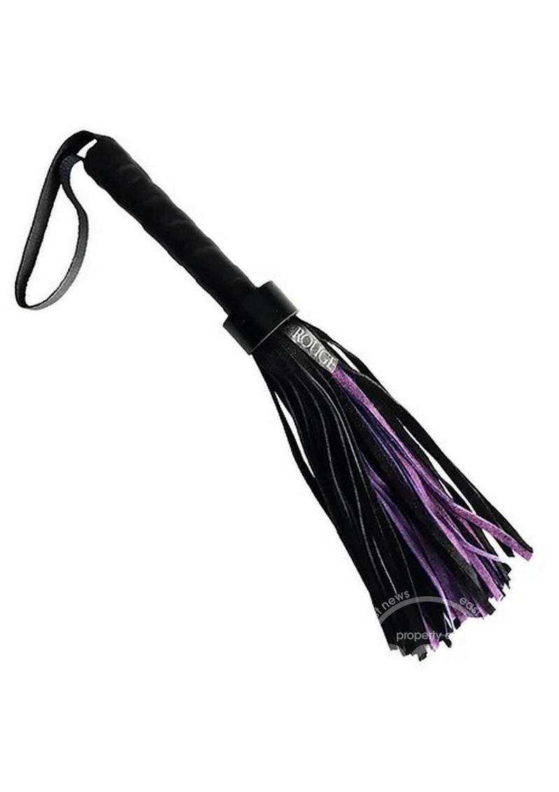The black and purple Rouge Leather Handle Suede Flogger.