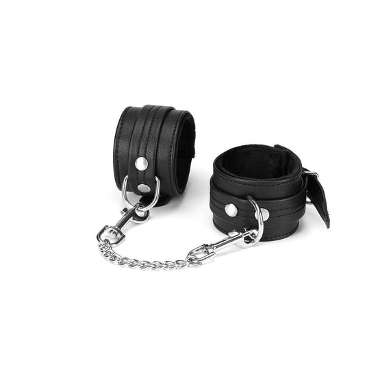 Black Leather Wrist Cuffs With Soft Lining Overhead View