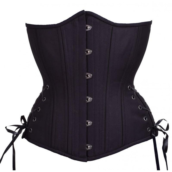 The Black Cotton Cashmere Longline Underbust Corset - Hourglass, front view.