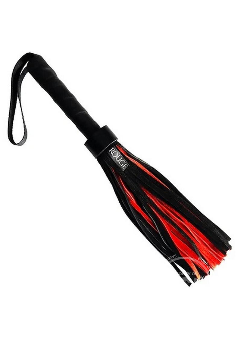 The black and red Rouge Leather Handle Suede Flogger.