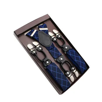 Elegant Suspender Men Real Leather Alloy 4 Clips Belt Elastic Trouser Straps Fashion Commercial Pants Braces 3.5cm Width