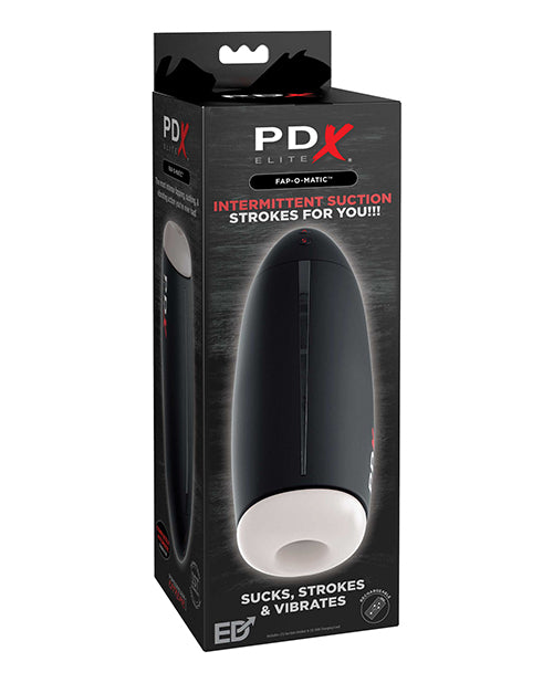 The front of the packaging for the Elite Fap-O-Matic Stroker.