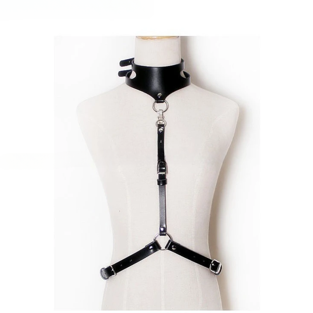 Strappy Leather Collar to Belt Harness