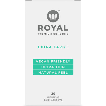 A box of 20 extra large Royal Condoms.