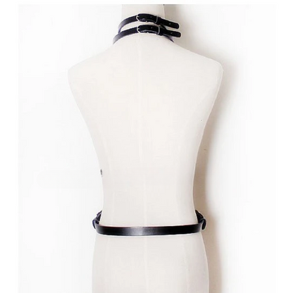 Strappy Leather Collar to Belt Harness