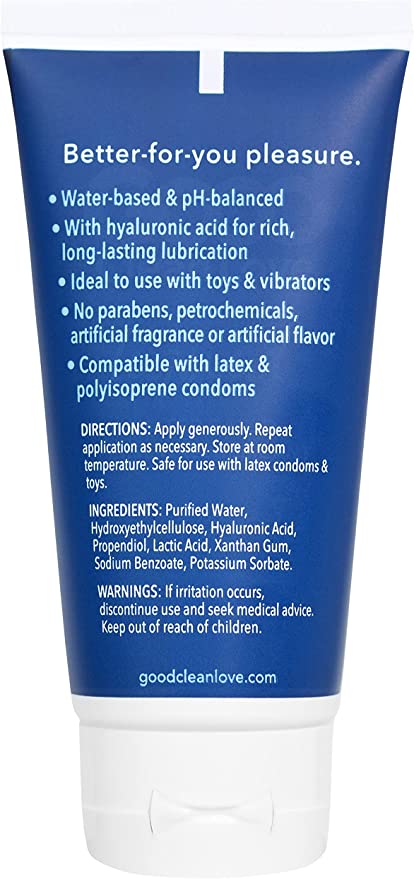 The back of the Good Clean Love Liquid Lubricant tube.