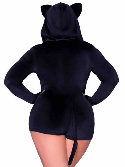 The plus size Comfy Cat Onesie, on a model, rear view.