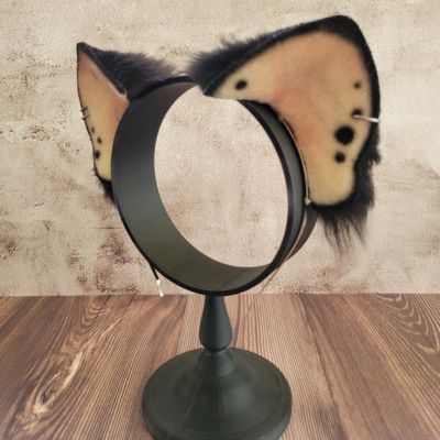 left ear of Deluxe Vegan Animal Ear Headband with black faux fur