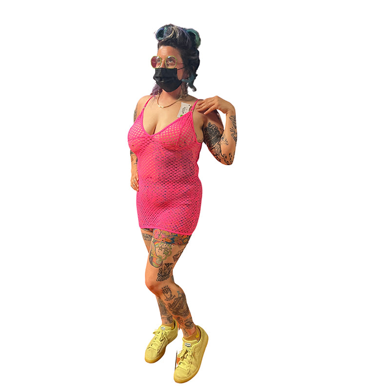 model wearing Pink Neon Honeycomb Chemise w/straps