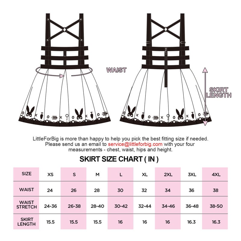 Size Chart for the Bondage Bunny Overall Skirt