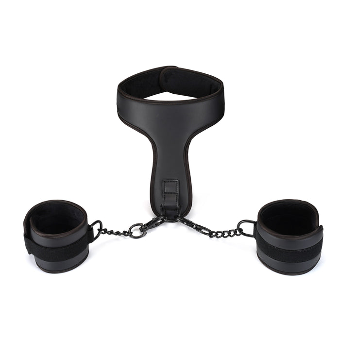 The Vegan Fetish Black Neoprene Wrist Collar Restraint Set.