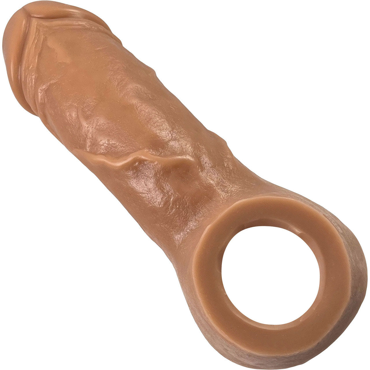 The back of the caramel Holster Vixskin Extender Dildo.