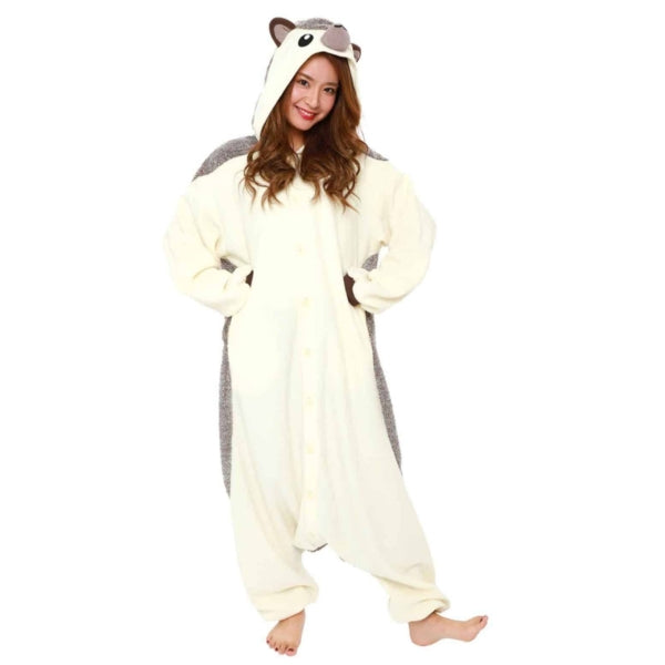 Model wearing hedgehog Kigurumi with hands on hips.