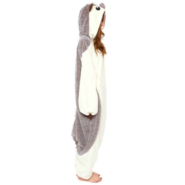 Model wearing hedgehog kigurumi, right side view.