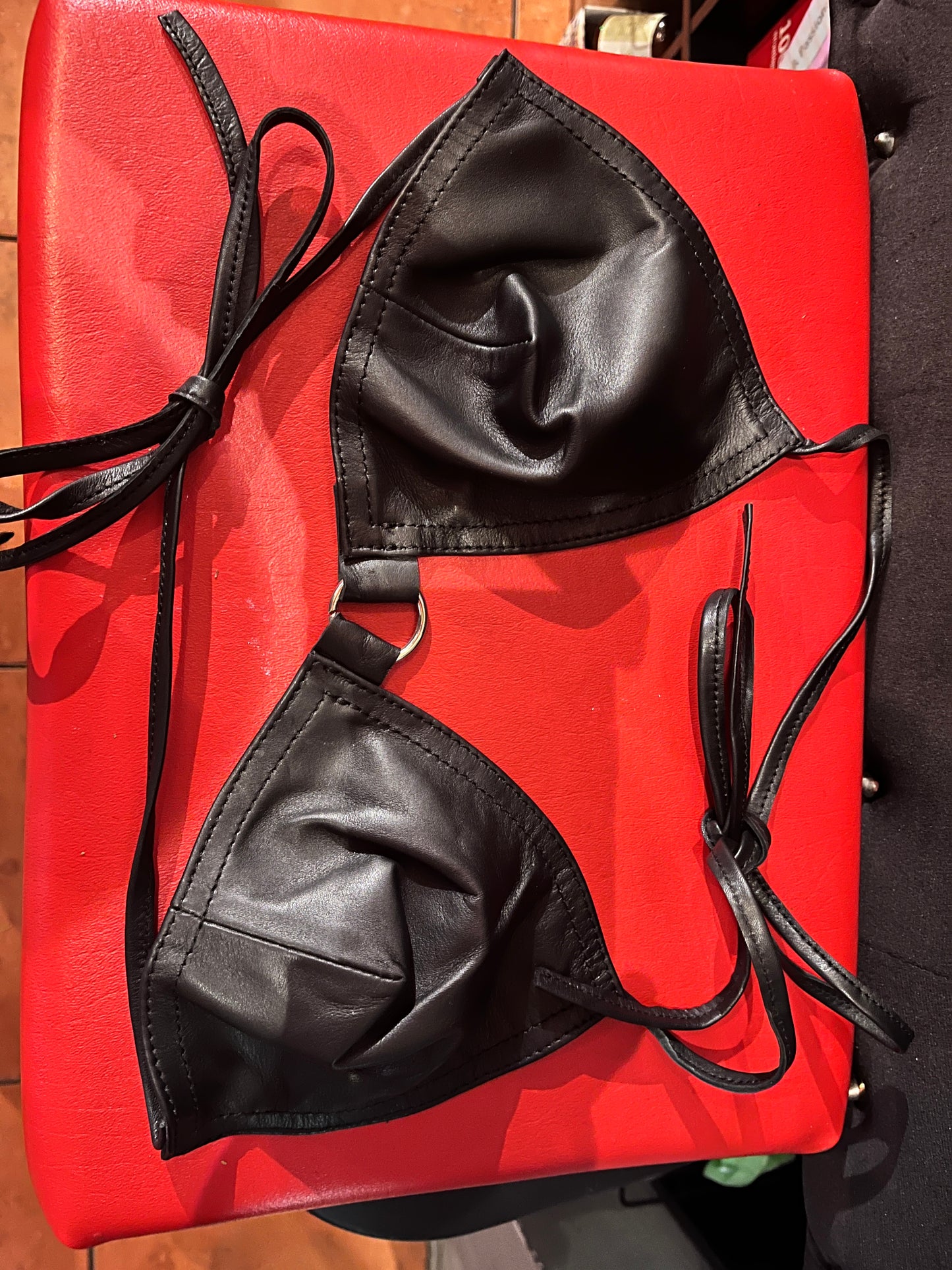 Black Cowhide Bikini Top