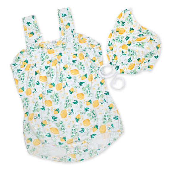 Lemon Romper with Bonnet