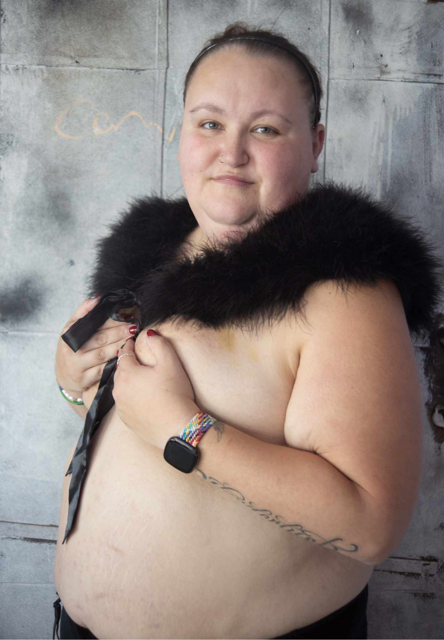 Plus Size model wearing Marabou Capelet Black