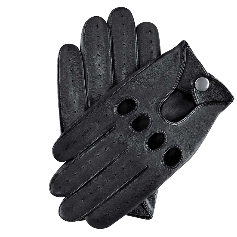 black Momentum Leather Touchscreen Driving Gloves on facing up on facing down