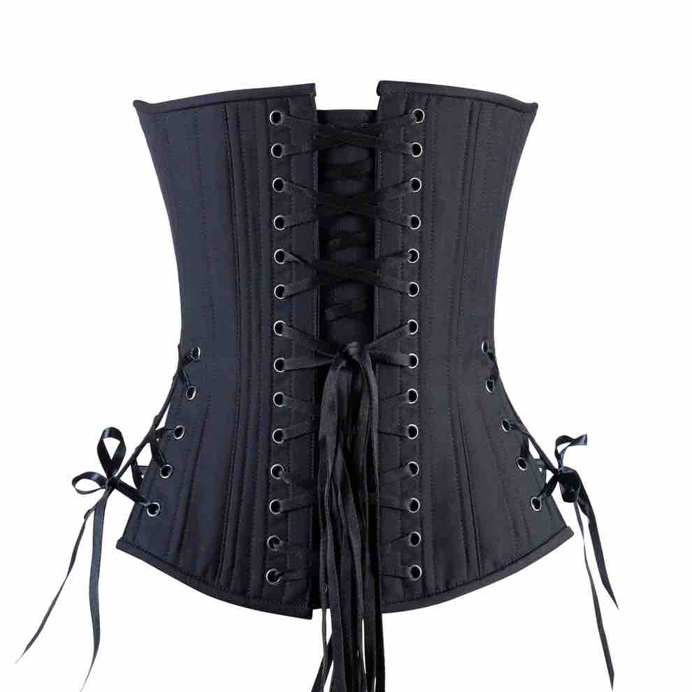 The Black Cotton Cashmere Slim Corset, rear view.