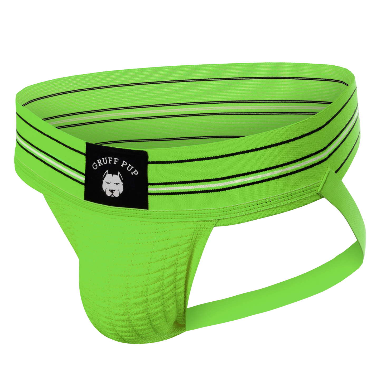 The Nitro Green Gruff Pup UV Quarterback Jock, front view.