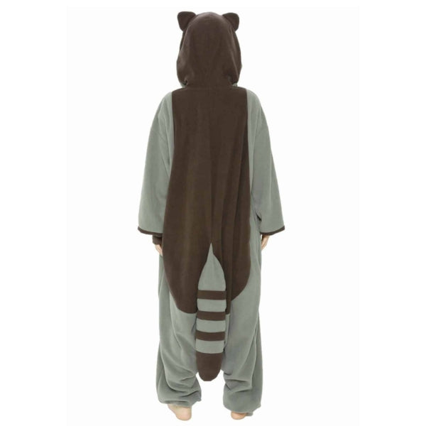Model wearing raccoon kigurumi, rear view.