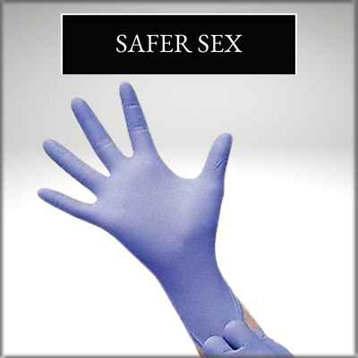 hand extended open wearing purple nitrile glove