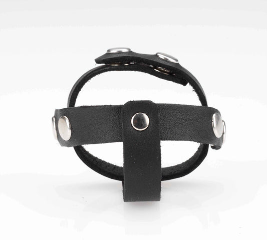 The black leather T-Divider Cock and Ball.