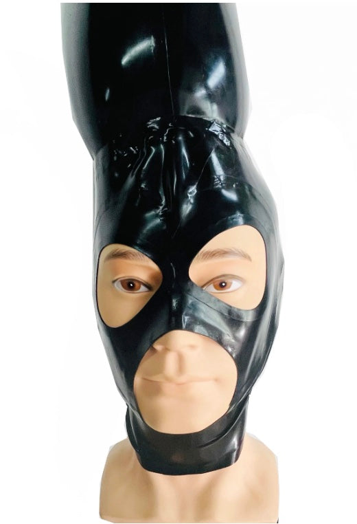 A close up of the hood of the Inflatable Single Pony Tail on a mannequin head.