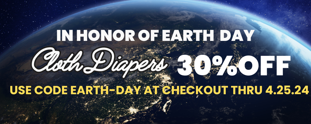 Photograph of earth found surface in space test reads, "in honor of earth day Cloth Diapers  30% off use code EARTH-DAY at checkout thru 4.25.24