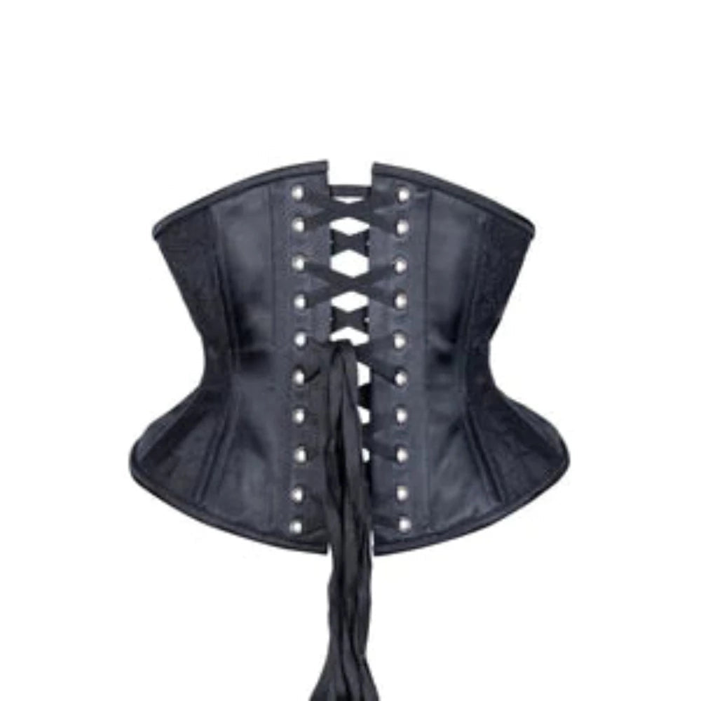 The Black Rose Brocade Short Underbust Corset - Hourglass Silhouette, rear view.