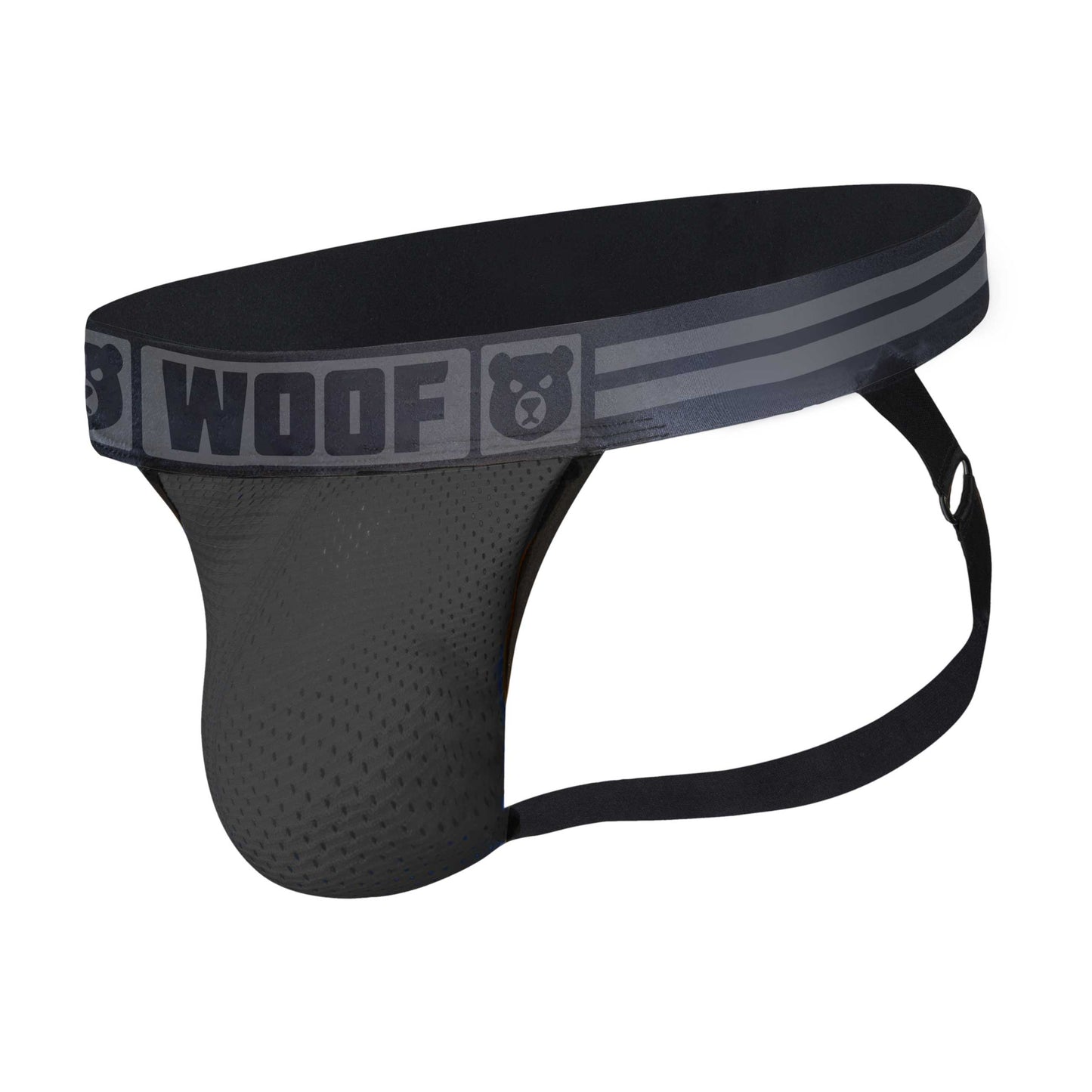 The Gruff Pup Woof Air Jock with Bulge Boost, front and side view.