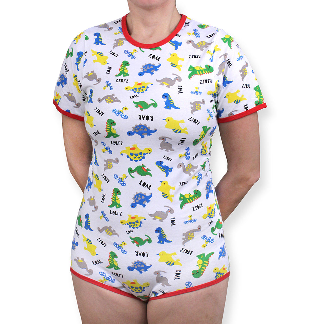 Model wearing Dinosaur Rearz Printed Onesie
