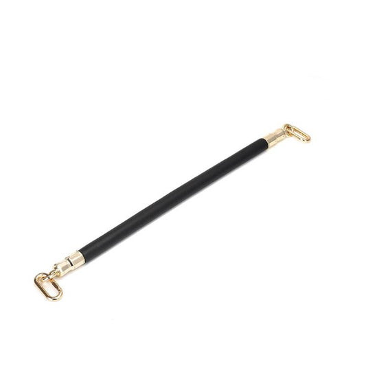 photo of liebe seele leather covered spreader bar with gold quicklinks and swivels against white background