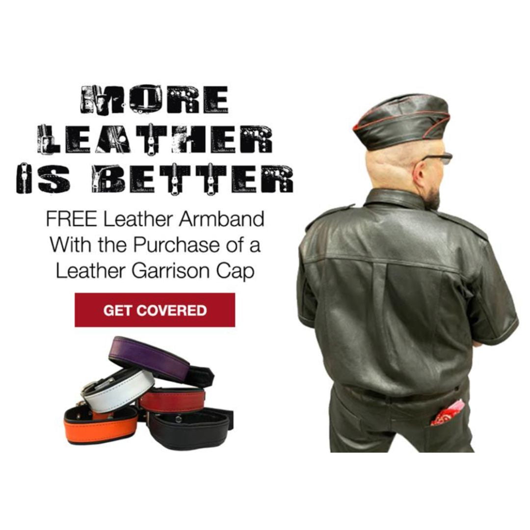 Free Leather Armband with the purchase of Leather Garrison Cap Get Covered