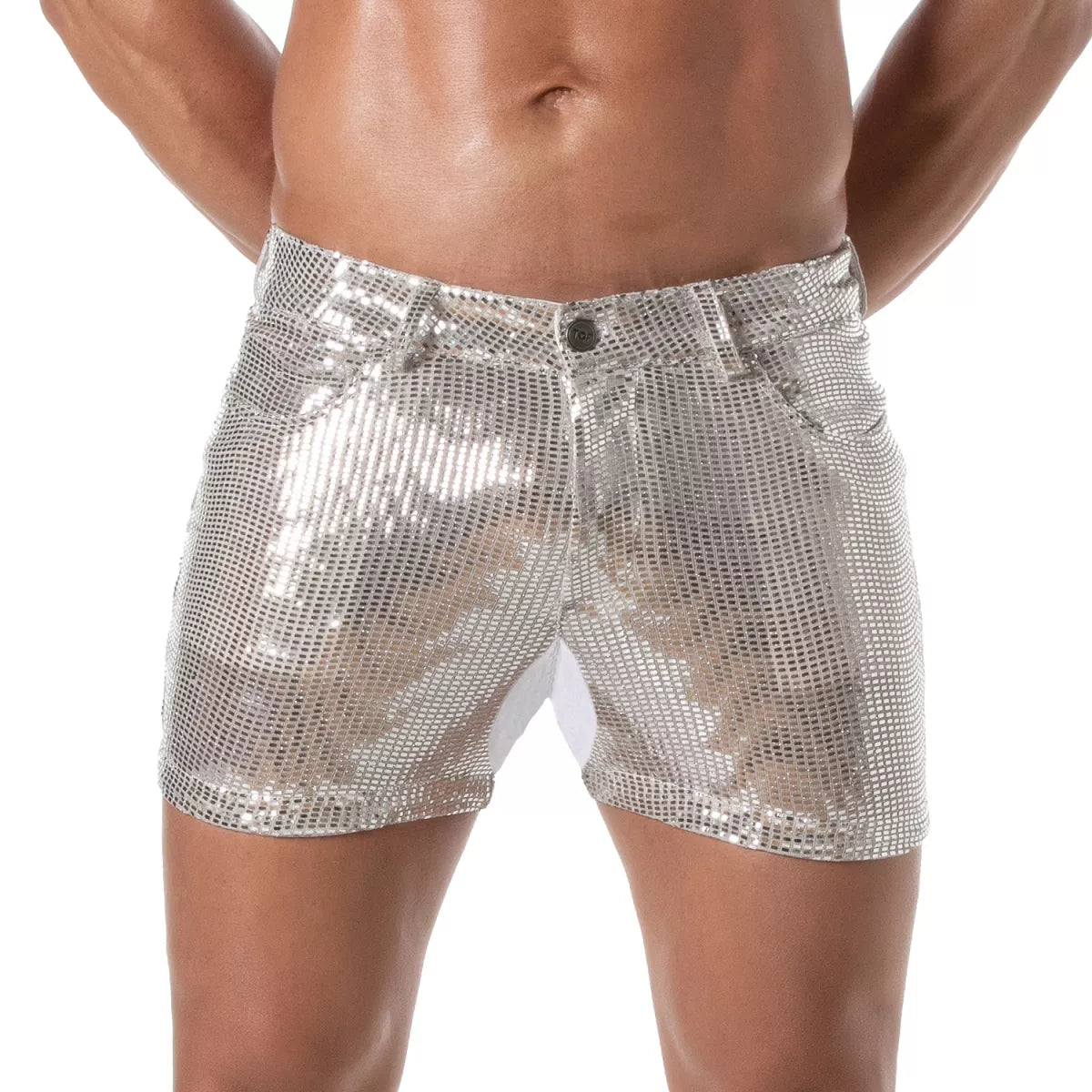 Glitter 5 Pockets Mid Thigh Shorts