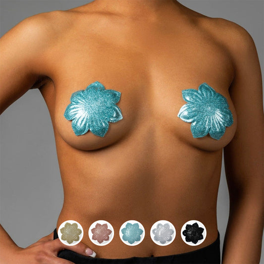 Blissidys Deluxe Reusable Hollywood Pasties Blue on Body with color options inlaid