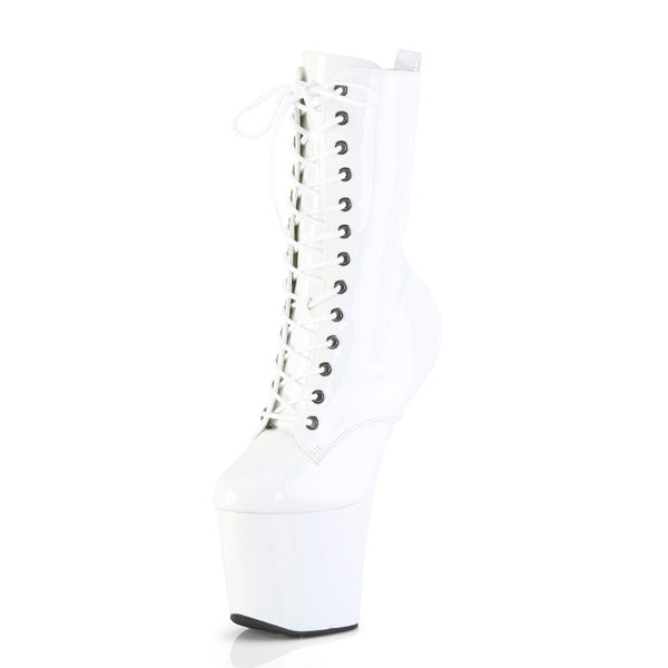 8" (200mm) Heelless, 3" (76mm) Platform Lace-Up Front Ankle Boots, Inner Side Zip Closure. Convertible to Wedge Boots with Included Heel Attachments