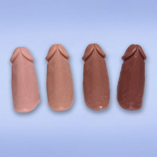 Four colors of peen pocket strokers shot from underside on blue background