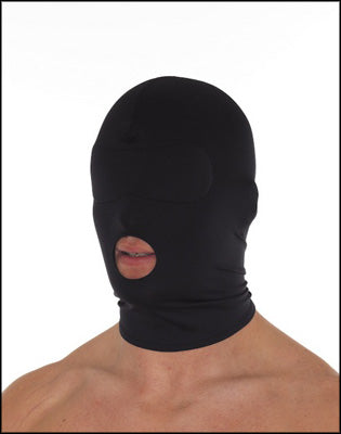 A model wearing the Spandex Hood with mouth opening.