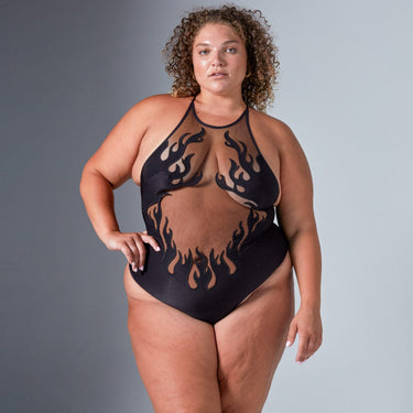 Smokin Mirrors Bodysuit on Full Figure Model Front View