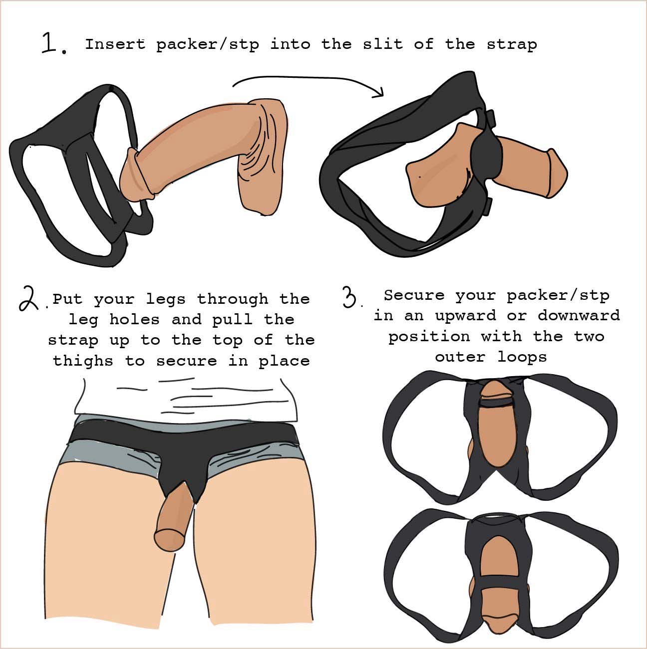 Instructions for putting a STP dildo into the STP Strap.