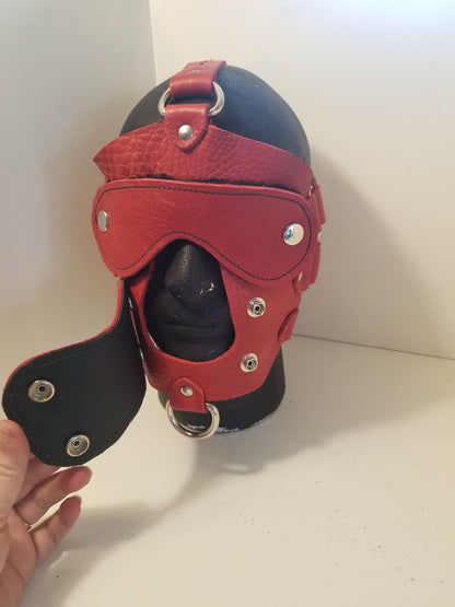 The red Bullhide Head Harness, mouth cover detail.
