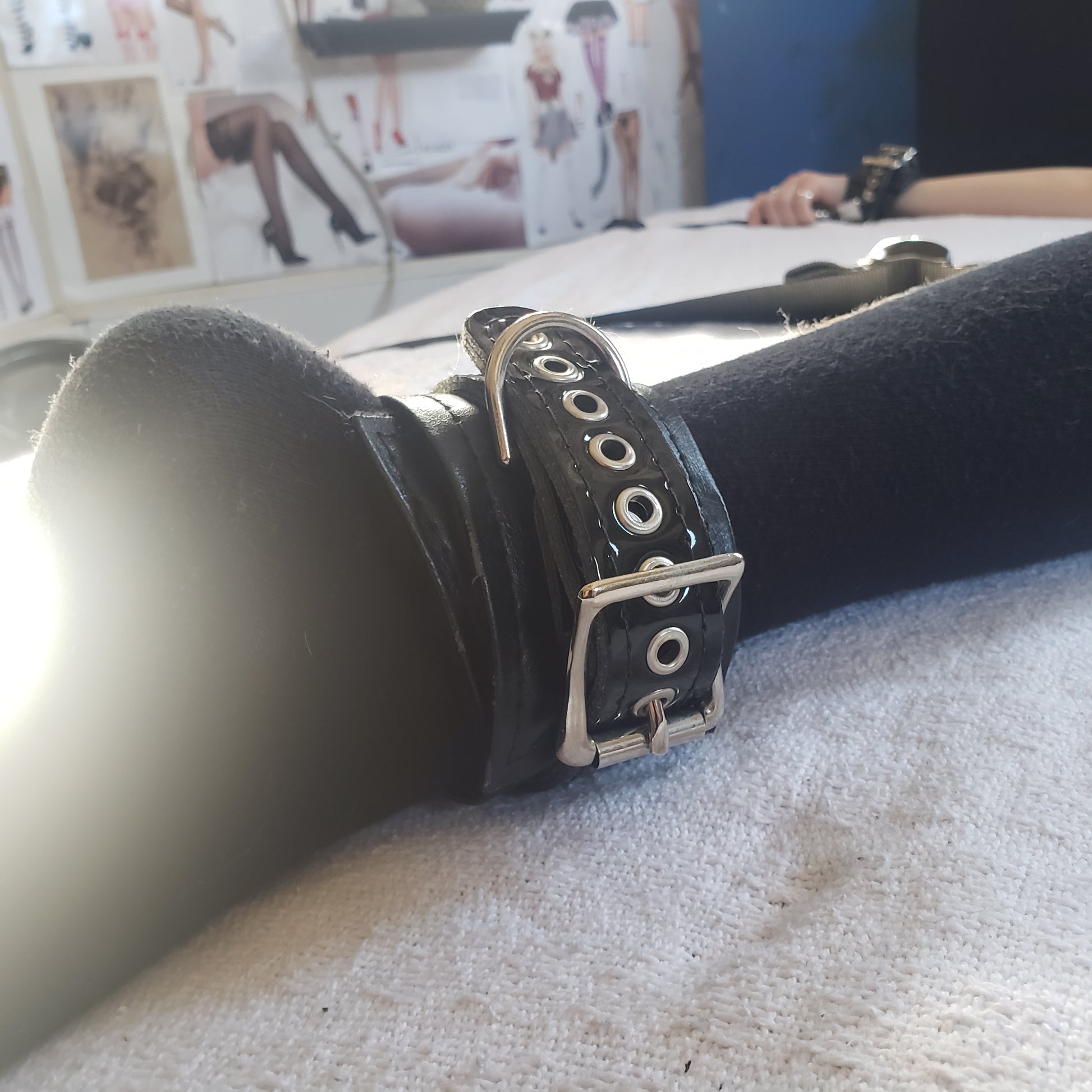 Ankle cuff on model's foot.