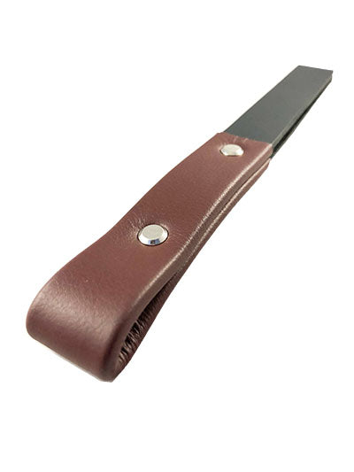 Plain 1 inch leather slapper with brown leather handle.