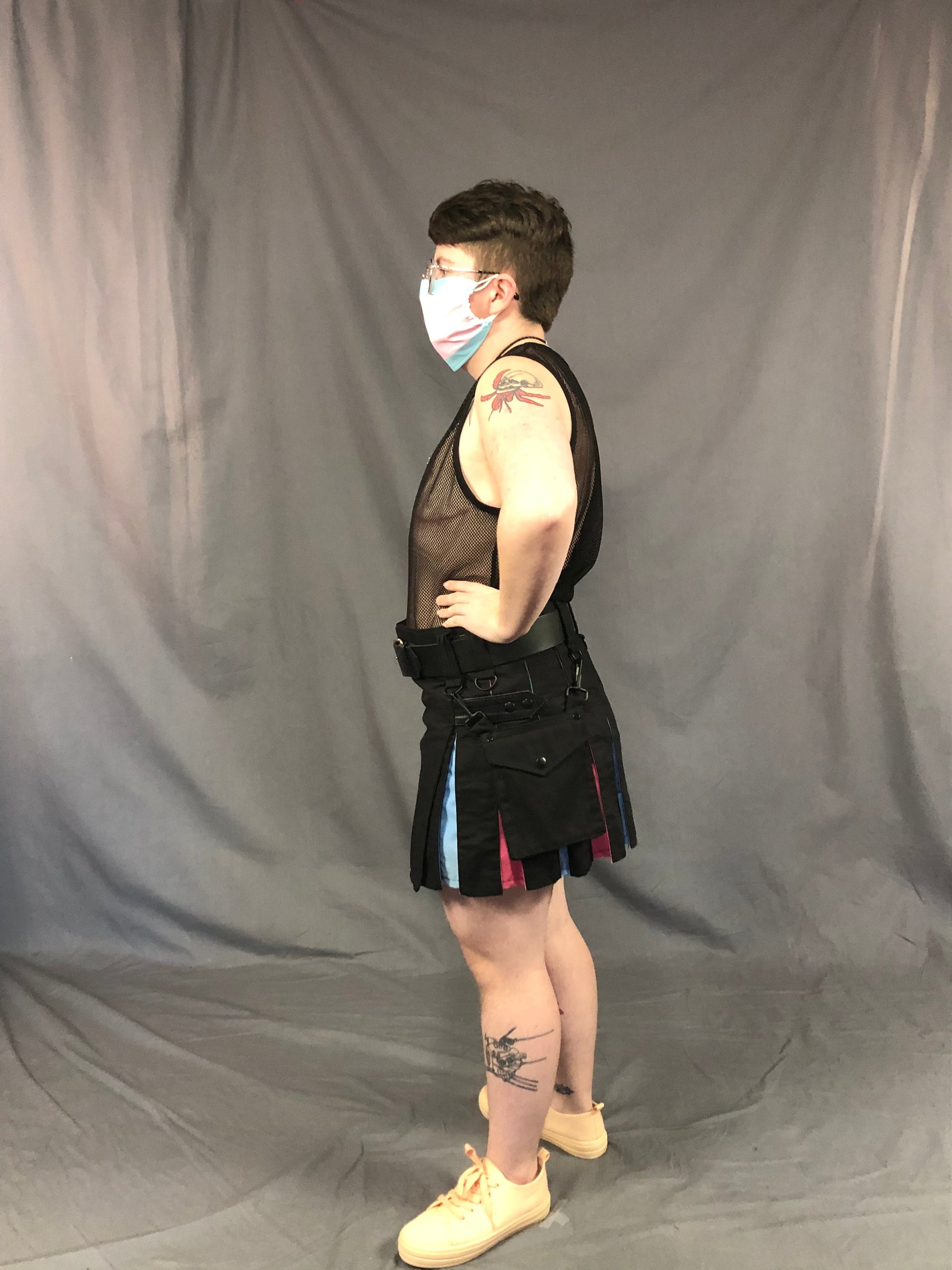 Full left side of heritage trans pride kilt