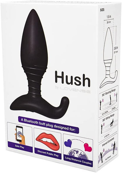 The packaging for the Lovense Hush 2 Bluetooth Butt Plug Vibrator.