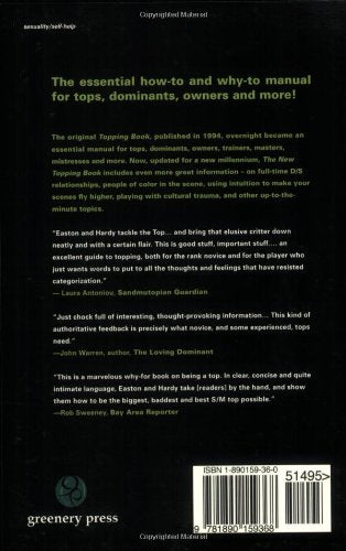 The back cover of The New Topping Book - Dossie Easton & Janet W. Hardy. Text covers the entire back of the book.