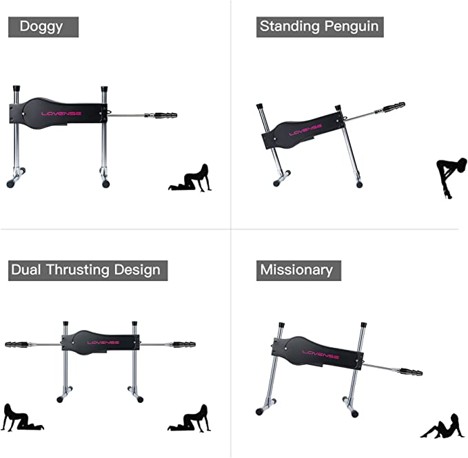 A diagram showing different positions that the Lovense Bluetooth Sex Machine can be used in.the
