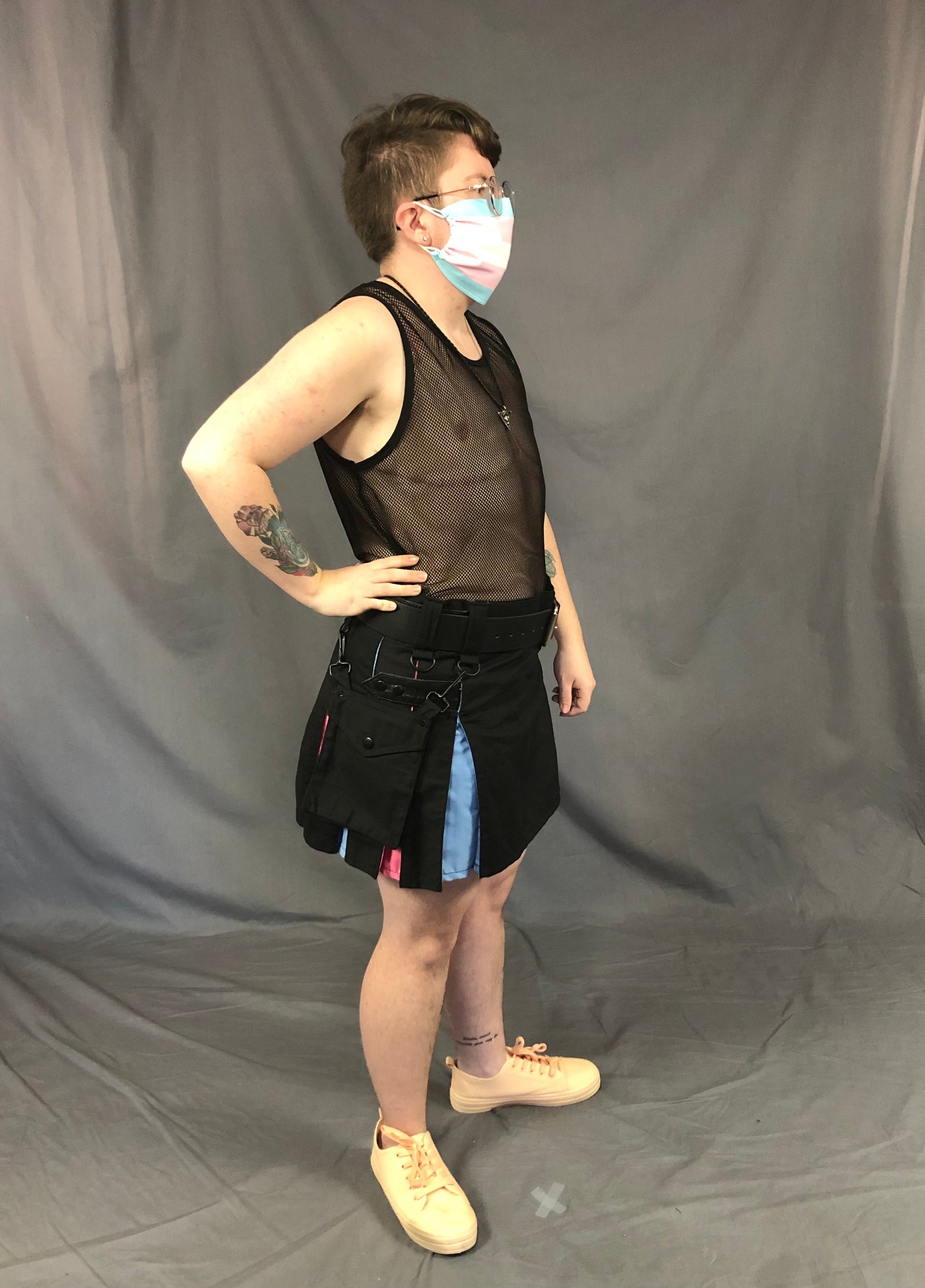 Full right side of heritage trans pride kilt