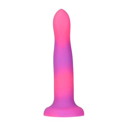 The purple and pink Rave Addiction 8" Glow in the Dark Dildo.